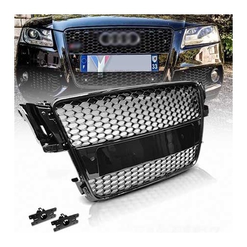 Grille calandre Audi A5 07-11 - look RS5 - Noir Laqué