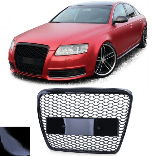 Grille calandre Audi A6 C6 4F 08-11 - look RS6 - Noir Laqué