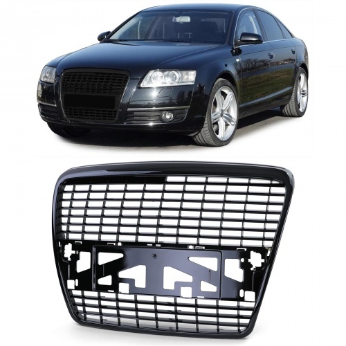Grille calandre Audi A6 C6 04-08 - look S6 - Noir Laqué