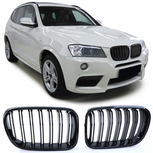 Grilles calandre BMW X3 F25 10-14 look M - Noir Brillant