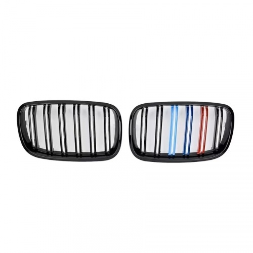 Grilles calandre BMW X5 E70 X6 E71 look couleur M - Noir Brillant
