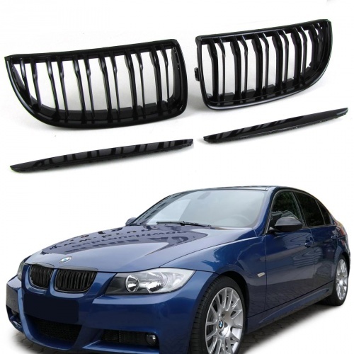 Grilles calandre BMW Serie 3 E90 E91 05-08 look M3 - Noir Brillant