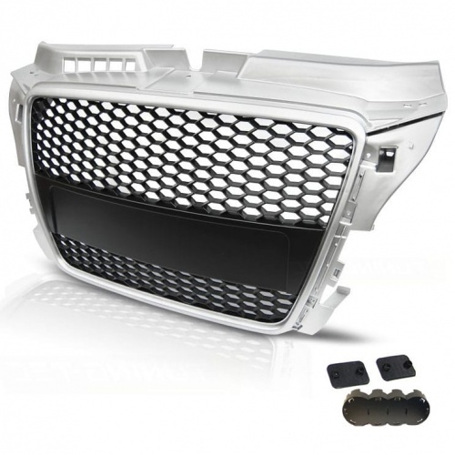 Grille calandre Audi A3 8P 08-12 - look RS3 - Argent noir