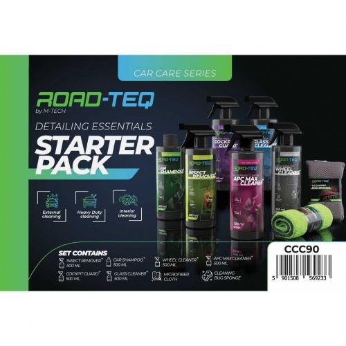 Kit entretien voiture Road-Teq CCC90 - 6 produits - 2 microfibres - 1 éponge
