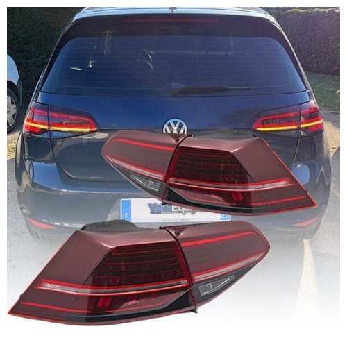2 Feux arriere dynamiques VW Golf 7 & 7.5 (phase 2) - LED look R facelift - Rouge Fume