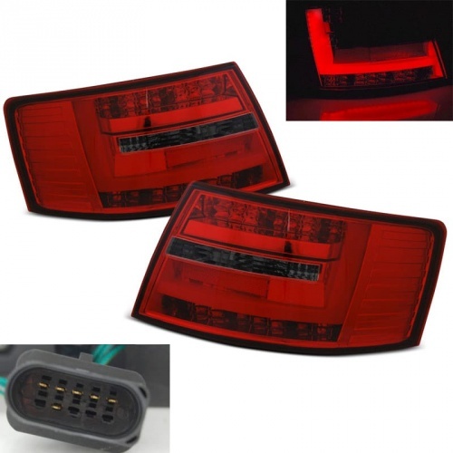 2 Feux arriere AUDI A6 C6 LTI look facelift 04-08 Rouge / Fumé 6pin