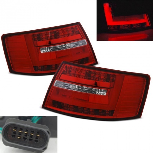 2 Feux arriere AUDI A6 C6 LTI look facelift 04-08 Rouge / Clair 6pin