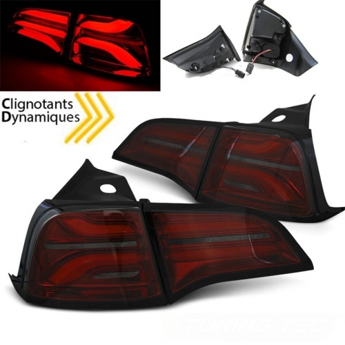 2 Feux arriere LED dynamiques Tesla Model 3 Model Y - Rouge Fume