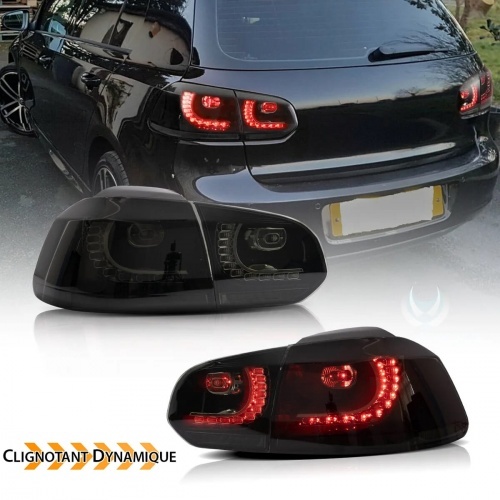 2 Feux arriere VW Golf 6 - fullLED dynamiques - look R20 - Noir teinte