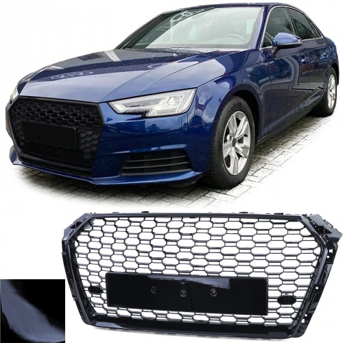 Grille calandre Audi A4 B9 8W 15-19 - look RS4 - Noir Brillant