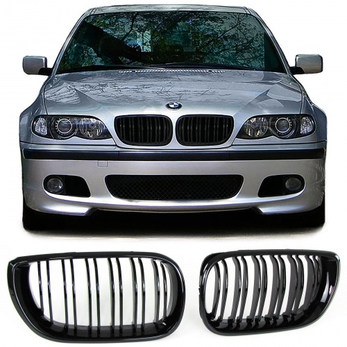 Grilles calandre BMW Serie 3 E46 01-05 phase 2 look M - Noir Brillant