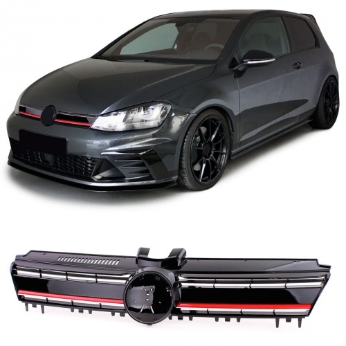 Grille calandre VW Golf 7 (VII) 12-17 - look GTI - Rouge Noir brillant