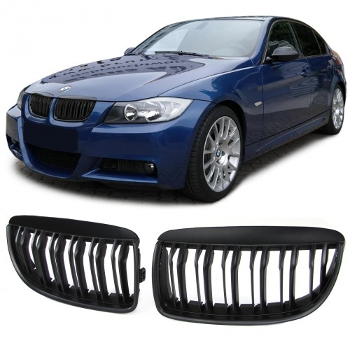 Grilles calandre BMW Serie 3 E90 E91 05-08 look M3 - Noir Mat