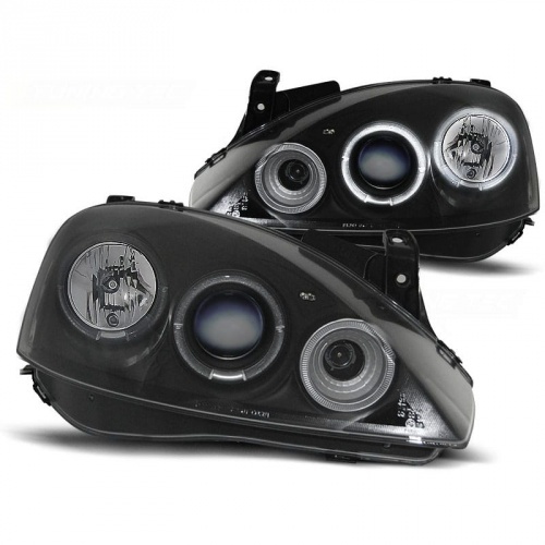 2 Phares avant Opel Corsa C 00-06 angel eyes - Noir