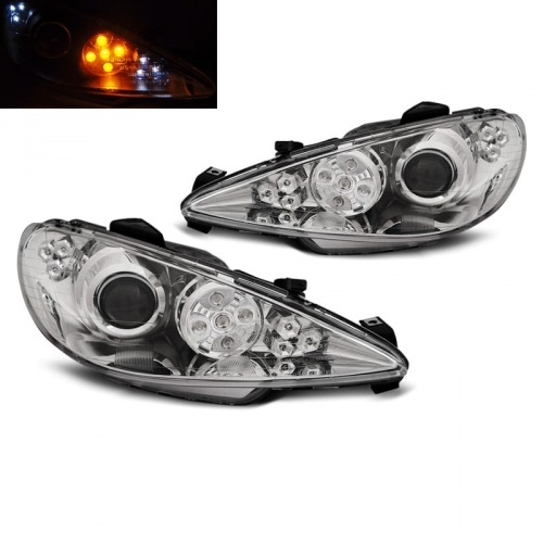 2 Phares avant Peugeot 206 phase 2 02-08 - LED cligno LED - Chrome