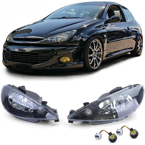 2 Phares Peugeot 206 98-06 - H4 et H7 - Noir
