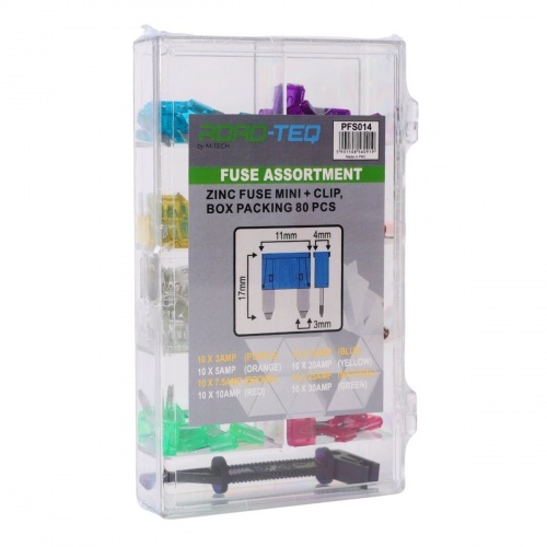 Kit fusibles mini Road-Teq 12V avec pince - 80 pièces