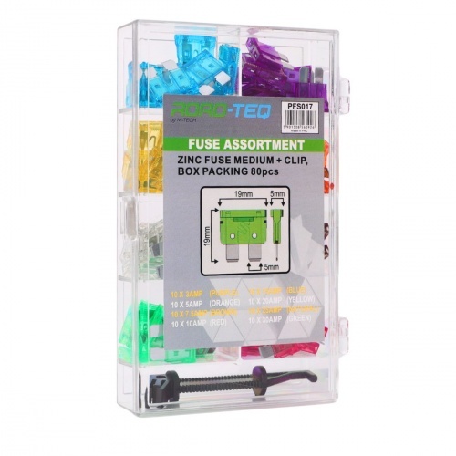 Kit fusibles medium Road-Teq 12V avec pince - 80 pièces