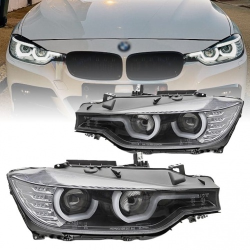 2 Phares avant BMW Serie 3 F30 Angel Eyes 3D LED 11-15 - Noir