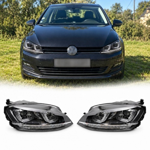 2 Phares avant VW Golf 7 - 3D LED Dynamique - Noir liseret Chrome