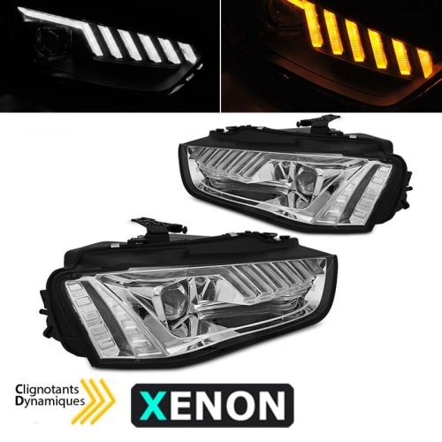2 Phares xenon LED AUDI A4 B8 11-15 - look matrix chrome - dynamiques