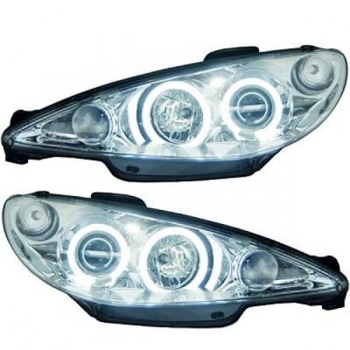 2 Phares avant Peugeot 206 Angel Eyes CCFL 98-02 - Chrome