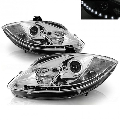 2 Phares SEAT Leon 1P1 09-13 - Devil LED DRL R87 - Chrome