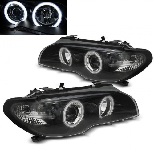 2 Phares avant CCFL angel eyes blanc - BMW E46 coupe cab 03-06 - Noir