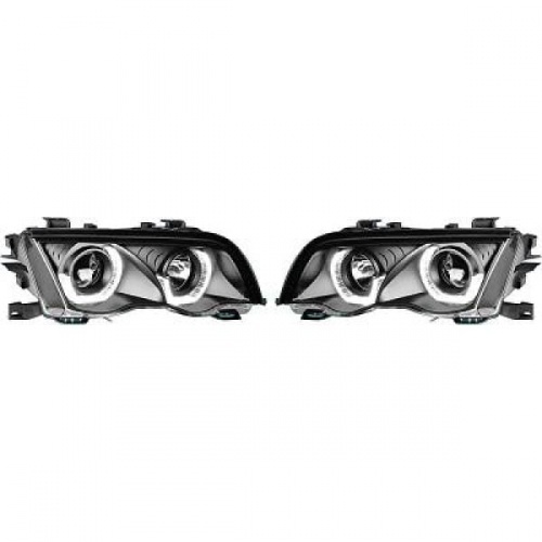 2 Phares avant LED 3D angel eyes blanc - BMW E46 98-01 - Noir
