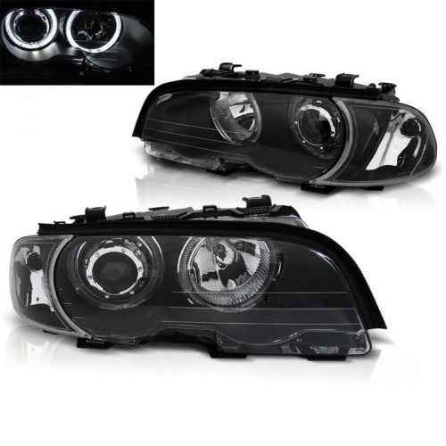 2 Phares avant LED angel eyes blanc - BMW E46 coupe cab 99-03 - Noir