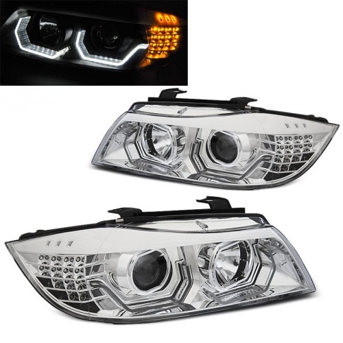 2 Phares BMW Serie 3 E90 E91 Angel Eyes LED 05-12 look Iconic - Chrome