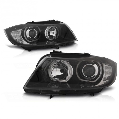2 Phares avant BMW Serie 3 E90 E91 Angel Eyes LED V2 DEPO 05-11 cligno led- Noir