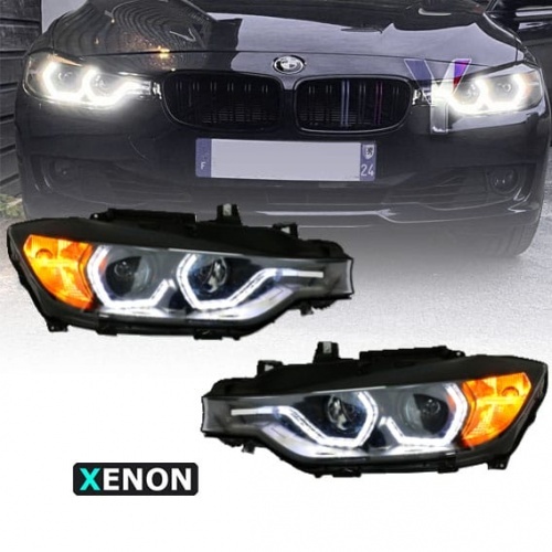 2 Phares xenon BMW Serie 3 F30 F31 Angel Eyes LED 11-15 - Noir