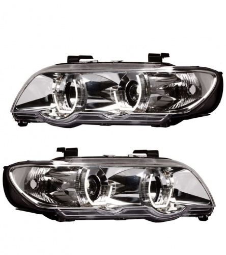 2 Phares BMW X5 E53 Angel Eyes 3D LED 99-03 Chrome
