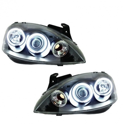 2 Phares avant Opel Corsa C 00-06 angel eyes CCFL - Noir