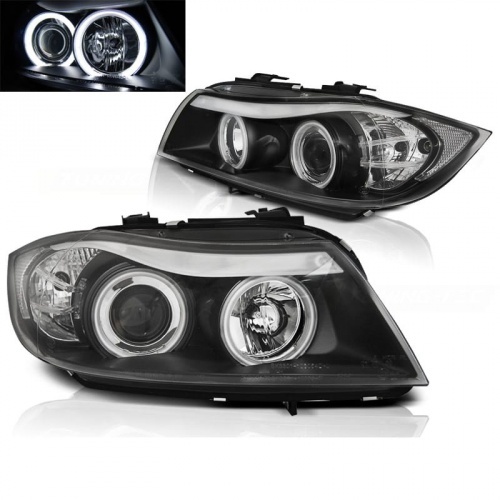 2 Phares avant BMW Serie 3 E90 E91 Angel Eyes CCFL 05-08 - Noir