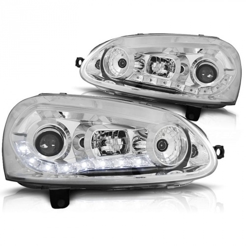 2 Phares avant VW Golf 5 03-09 DragonLED - Chrome
