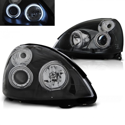 2 Phares avant Renault Clio 2 01-05 Angel Eyes CCFL - Noir