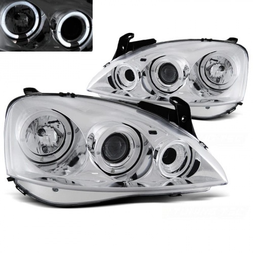 2 Phares avant Opel Corsa C 00-06 angel eyes - Chrome