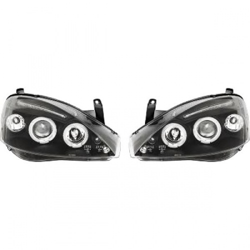 2 Phares avant Opel Corsa C 00-06 angel eyes - Noir