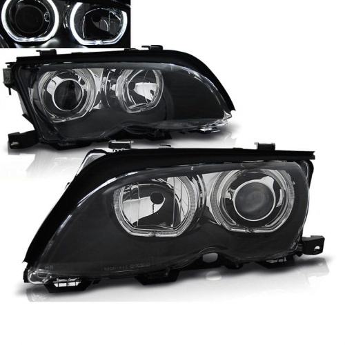 2 Phares avant BMW E46 Berline Angel Eyes LED Depo V2 - 01-05 - Noir