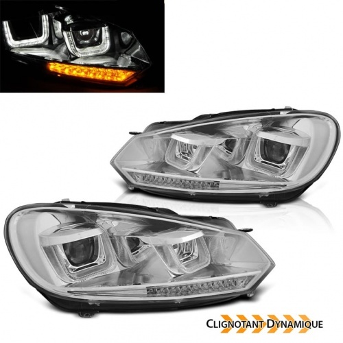 2 Phares avant VW GOLF 6 U-LED 08-13 chrome - dynamiques