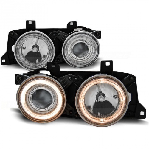 2 Phares avant BMW Serie 5 E34 et 7 E32 Angel Eyes 88-95 - Chrome