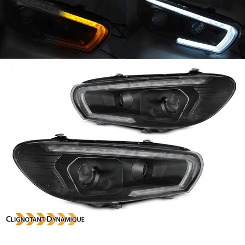 2 Phares avant VW Scirocco Devil  LED dynamiques 14-17  - Noir