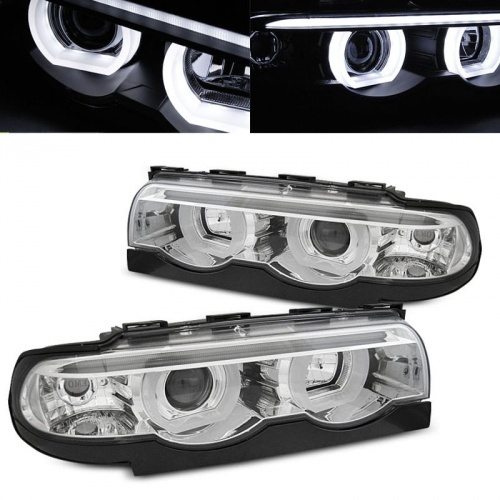 2 Phares BMW Serie 7 E38 Angel Eyes LED U-LTI 94-01 - Chrome