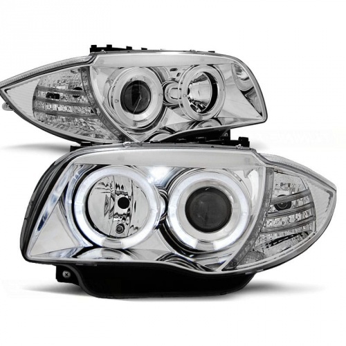 2 Phares avant BMW Serie 1 E81 E82 E87 Angel Eyes 04 et + - Chrome