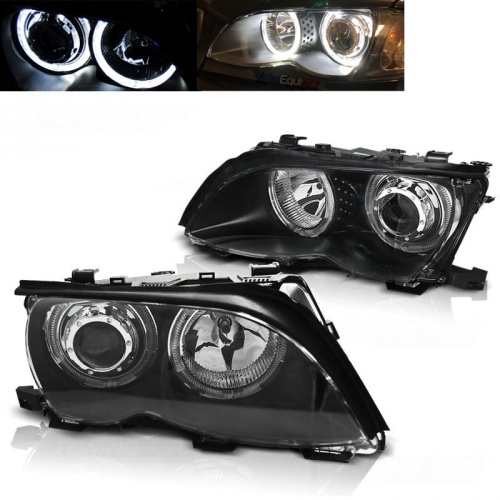 2 Phares avant BMW E46 Berline Angel Eyes LED Depo V2 - 01-05 - Noir