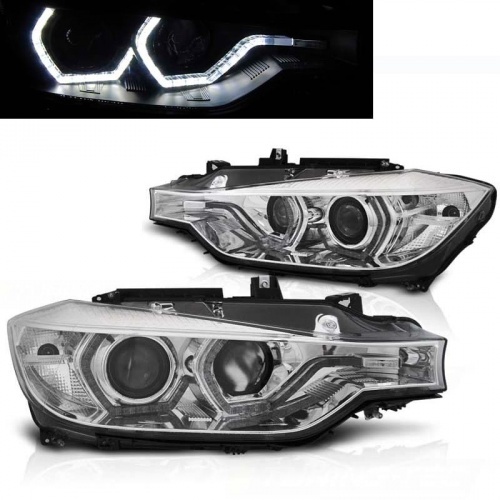 2 Phares avant BMW Serie 3 F30 F31 LCI Angel Eyes LED 15-18 - Chrome