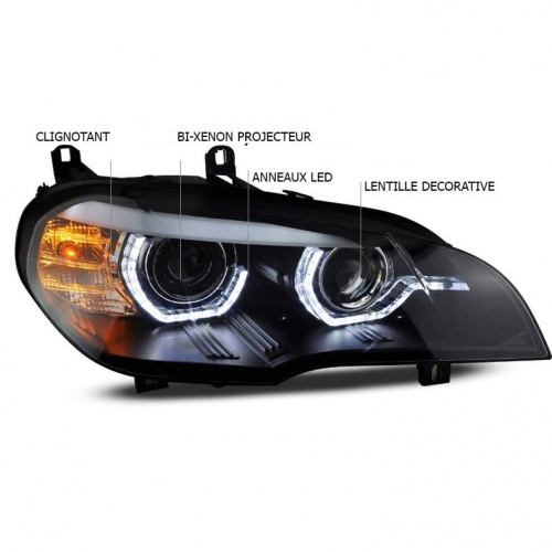 2 Phares xenon BMW X5 E70 Angel Eyes LED 07-13 - Noir - AFS