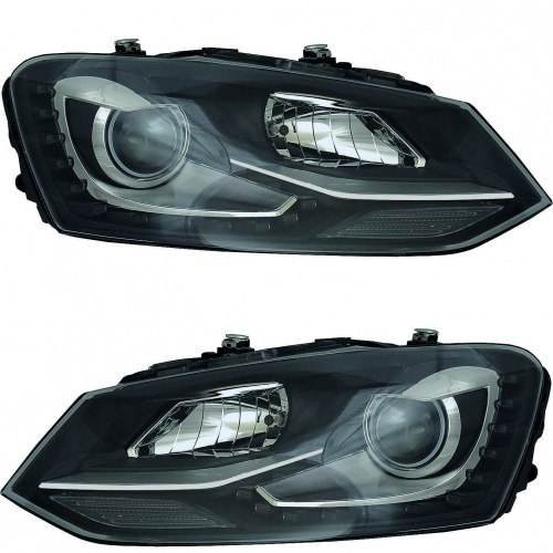 2 Phares avant VW Polo 6R 09-14 - LED look GTI - noir Chrome